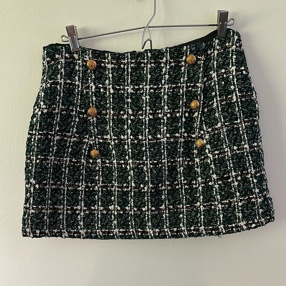 SHEIN White and Green Mini Pencil Skirt